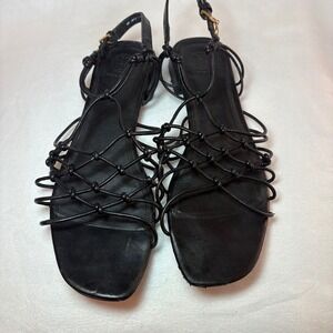 Tory Burch Barely There Knotted Sandals Gold Logo Charm Size 9